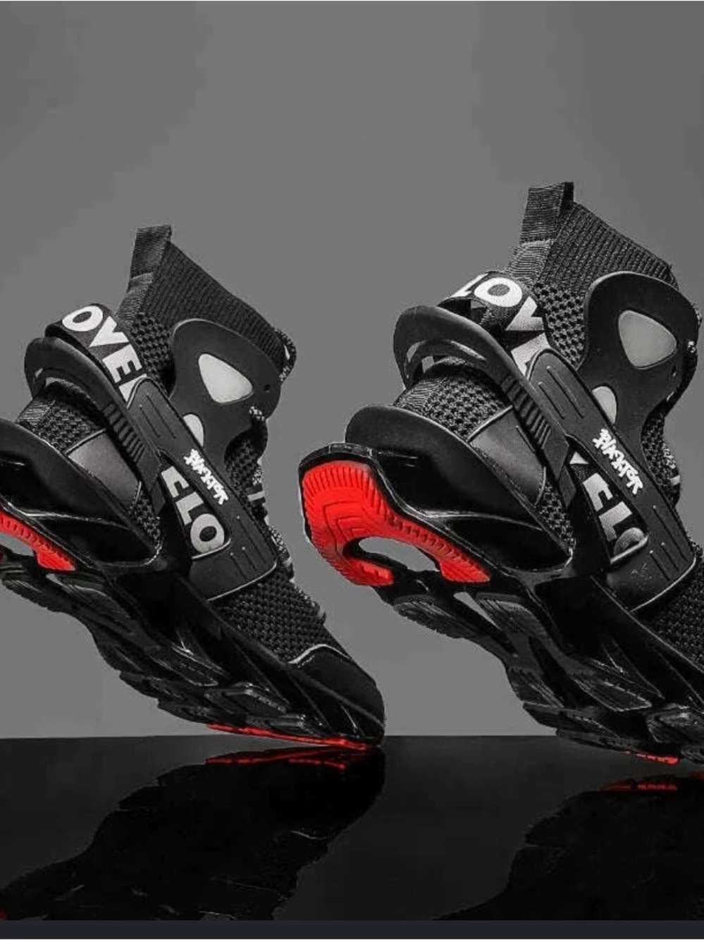 Men's Black Athletic Sneakers with Red Accents